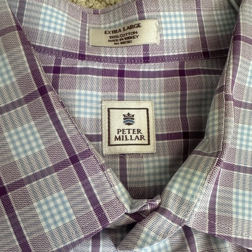 Peter Millar Men's Shirt in Purple and Light Blue Plaid
